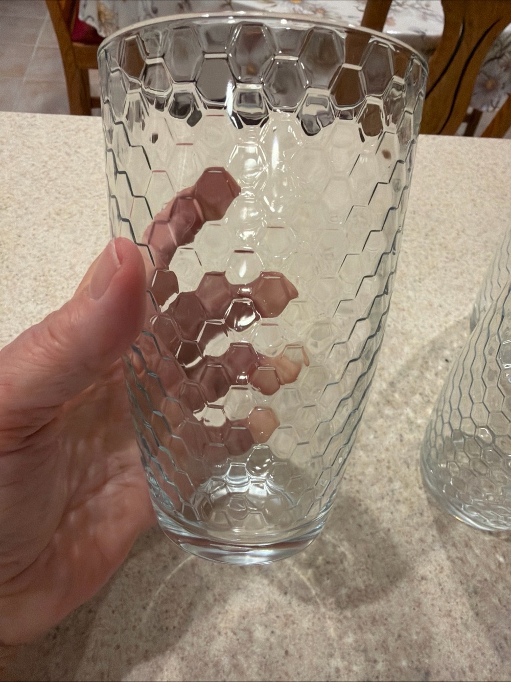 Vintage Pasabuhce Clear Hex-Pattern Glass 5.5 in Tumblers - Set of 4 honeycomb - Picture 4 of 15